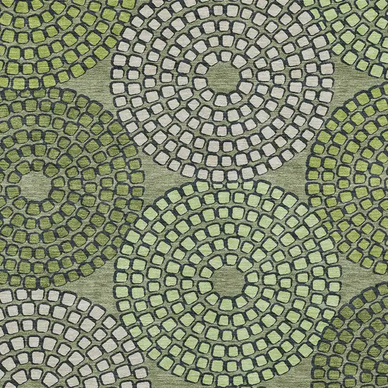 Olive Green And Beige Geometric Washable Indoor Outdoor Area Rug Photo 6