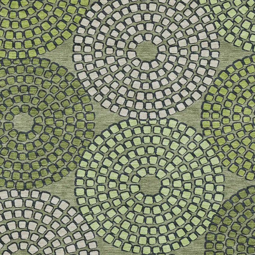 Olive Green And Beige Geometric Washable Indoor Outdoor Area Rug Photo 6