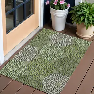 Photo of Olive Green And Beige Geometric Washable Indoor Outdoor Area Rug