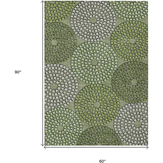 Olive Green And Beige Geometric Washable Indoor Outdoor Area Rug Photo 3