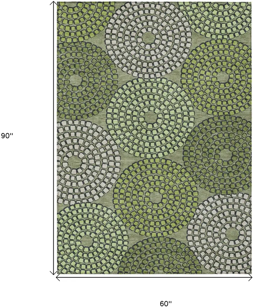 Olive Green And Beige Geometric Washable Indoor Outdoor Area Rug Photo 3