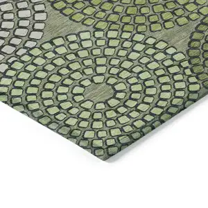 Photo of Olive Green And Beige Geometric Washable Indoor Outdoor Area Rug