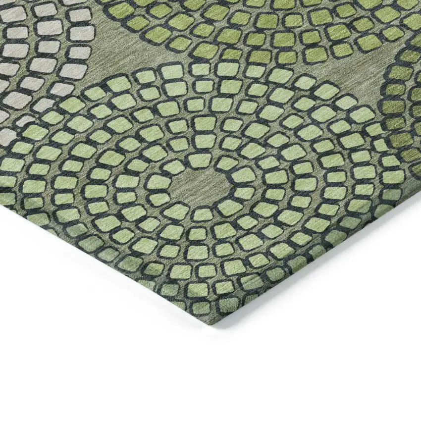 Olive Green And Beige Geometric Washable Indoor Outdoor Area Rug Photo 5