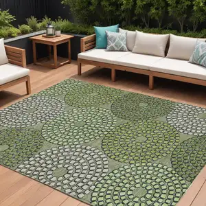 Photo of Olive Green And Beige Geometric Washable Indoor Outdoor Area Rug