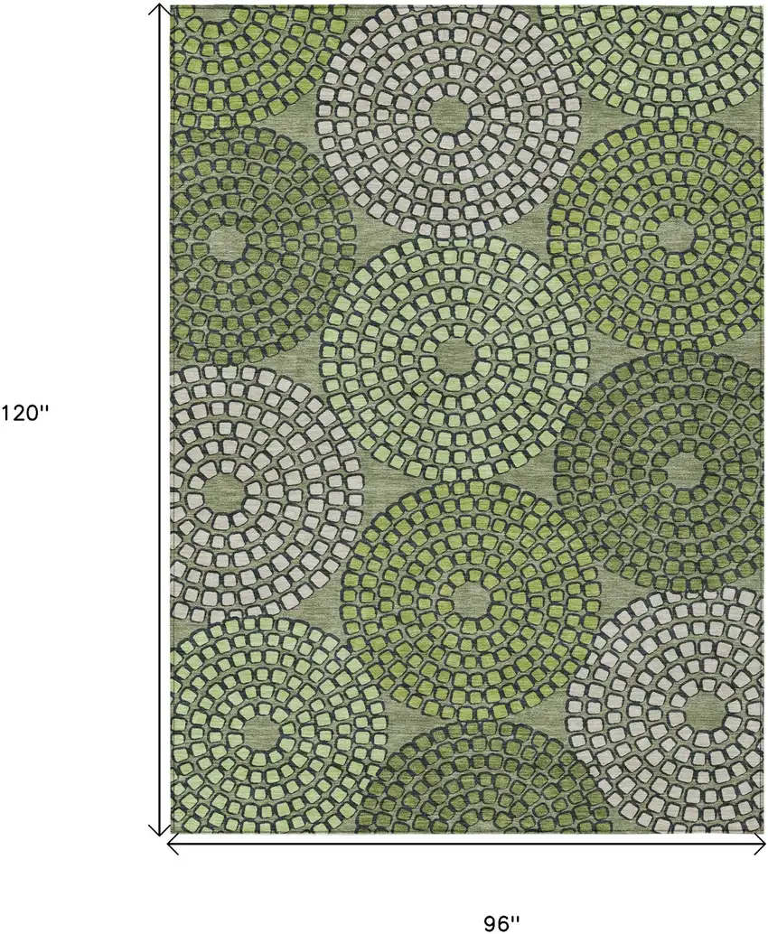 Olive Green And Beige Geometric Washable Indoor Outdoor Area Rug Photo 3