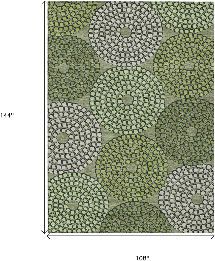Olive Green And Beige Geometric Washable Indoor Outdoor Area Rug Photo 3