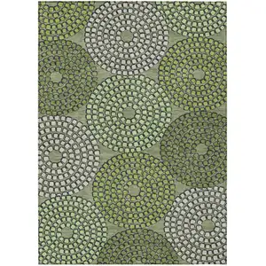 Photo of Olive Green And Beige Geometric Washable Indoor Outdoor Area Rug
