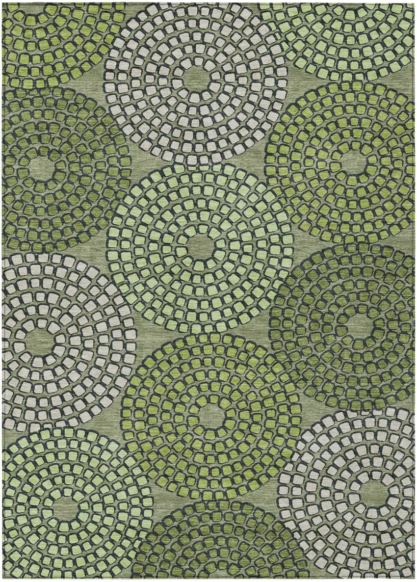 Olive Green And Beige Geometric Washable Indoor Outdoor Area Rug Photo 2