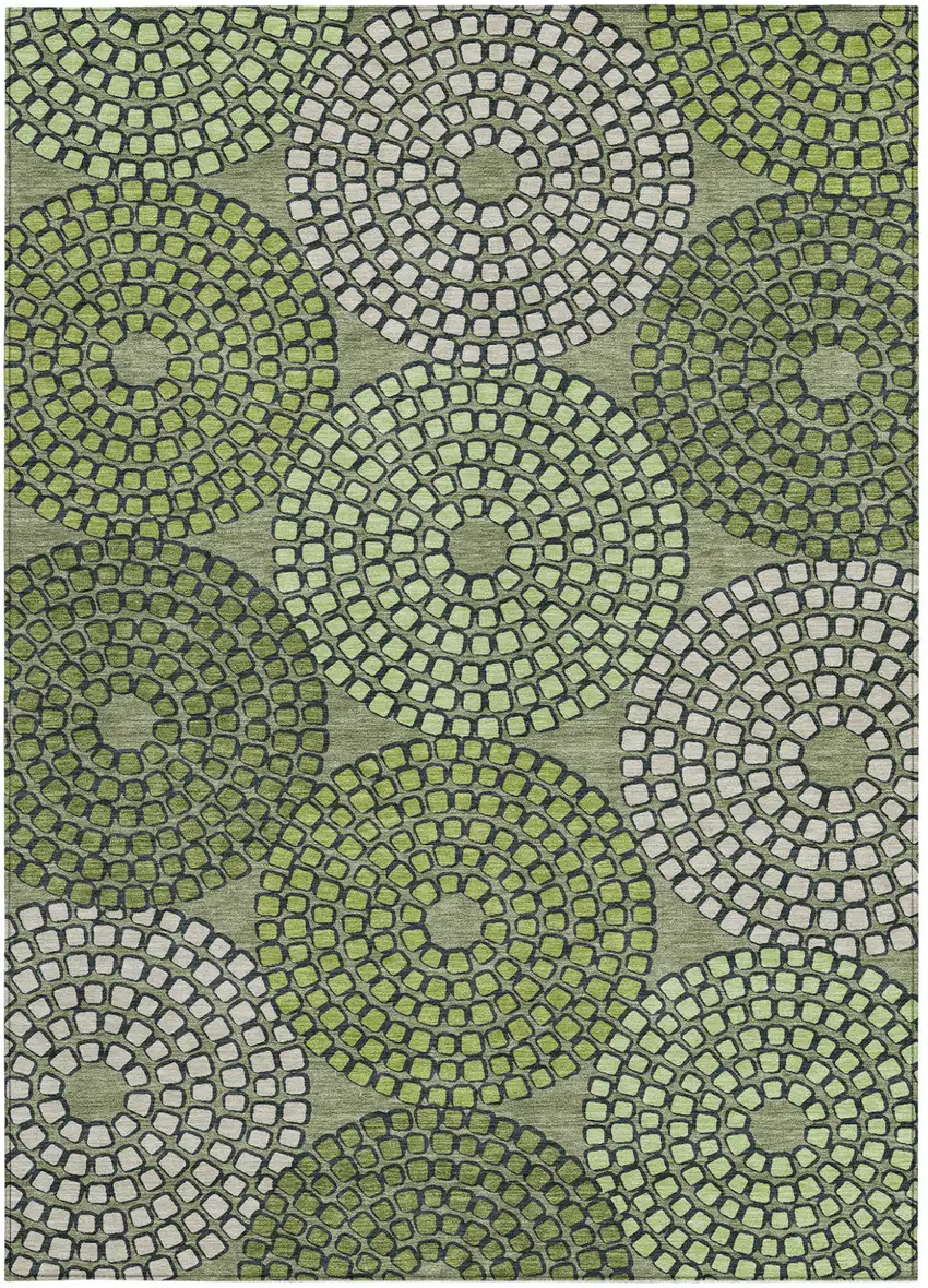 Olive Green And Beige Geometric Washable Indoor Outdoor Area Rug Photo 8