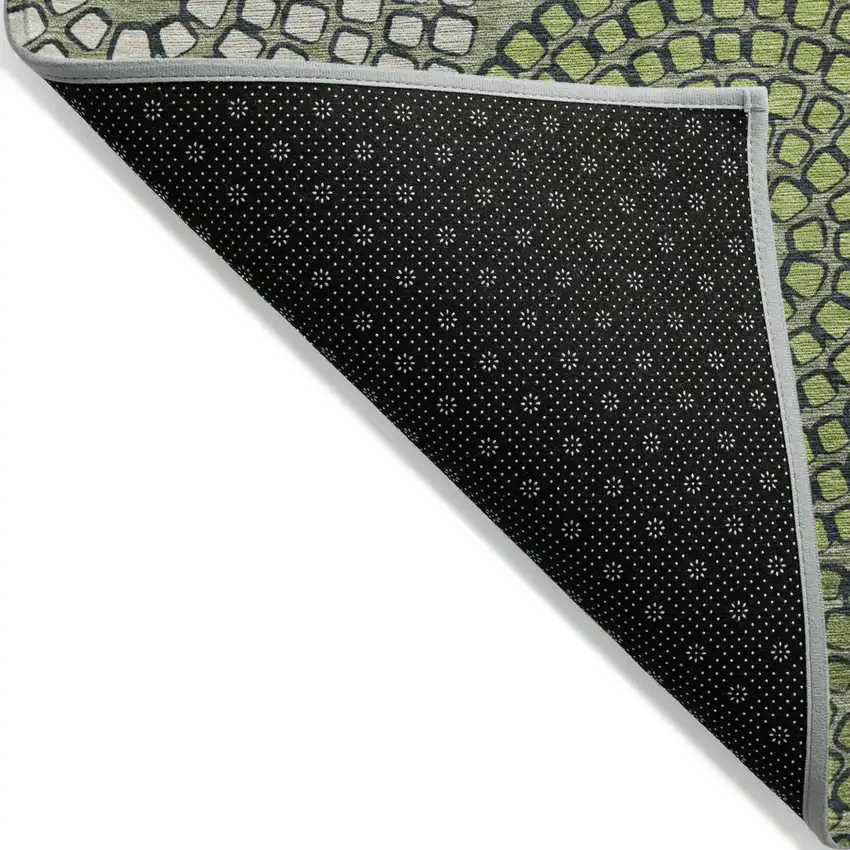Olive Green And Beige Geometric Washable Indoor Outdoor Area Rug Photo 4