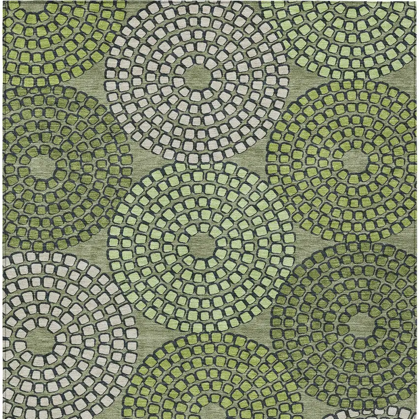 Olive Green And Beige Geometric Washable Indoor Outdoor Area Rug Photo 7