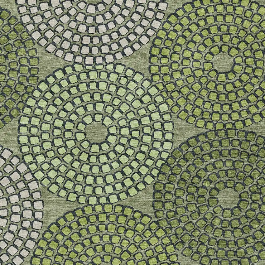 Olive Green And Beige Geometric Washable Indoor Outdoor Area Rug Photo 6