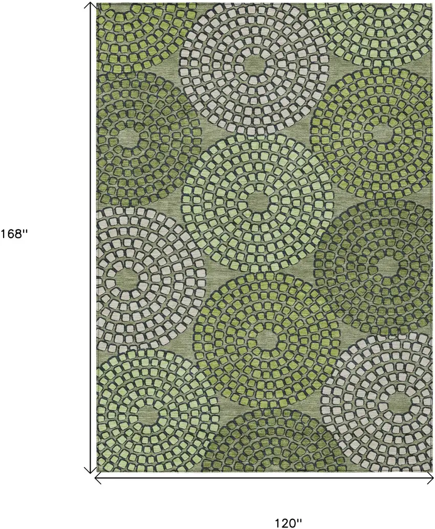 Olive Green And Beige Geometric Washable Indoor Outdoor Area Rug Photo 3