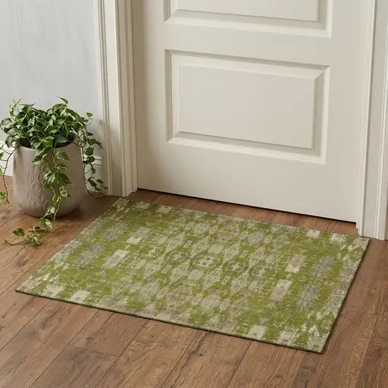 Olive Green And Beige Moroccan Washable Area Rug With UV Protection Photo 1
