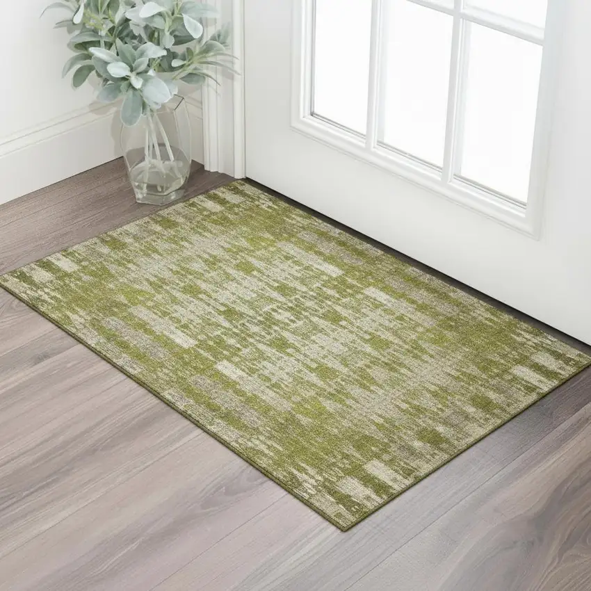 Olive Green And Beige Moroccan Washable Area Rug With UV Protection Photo 1
