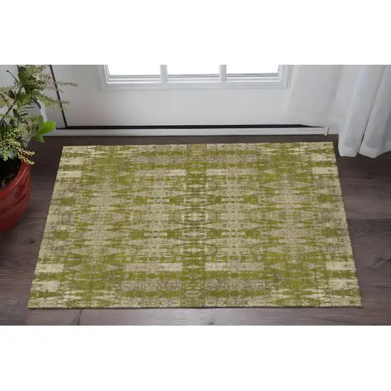 Olive Green And Beige Moroccan Washable Area Rug With UV Protection Photo 2