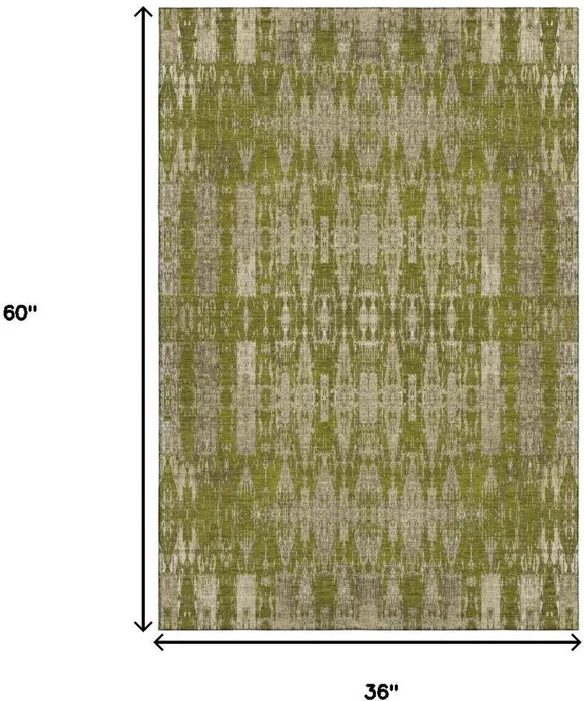 Olive Green And Beige Moroccan Washable Area Rug With UV Protection Photo 9