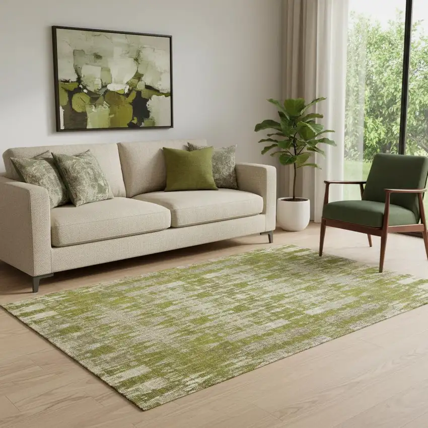 Olive Green And Beige Moroccan Washable Area Rug With UV Protection Photo 1