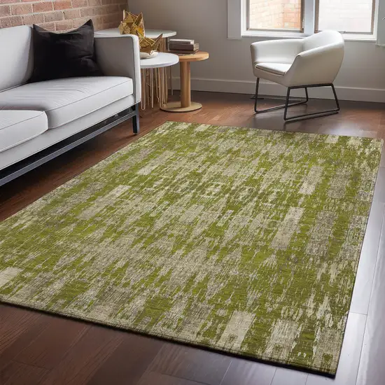 Olive Green And Beige Moroccan Washable Area Rug With UV Protection Photo 3