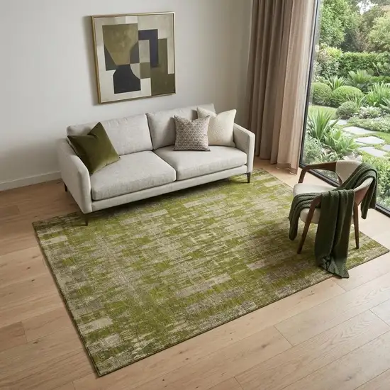 Olive Green And Beige Moroccan Washable Area Rug With UV Protection Photo 1