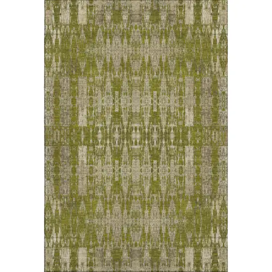 Olive Green And Beige Moroccan Washable Area Rug With UV Protection Photo 1