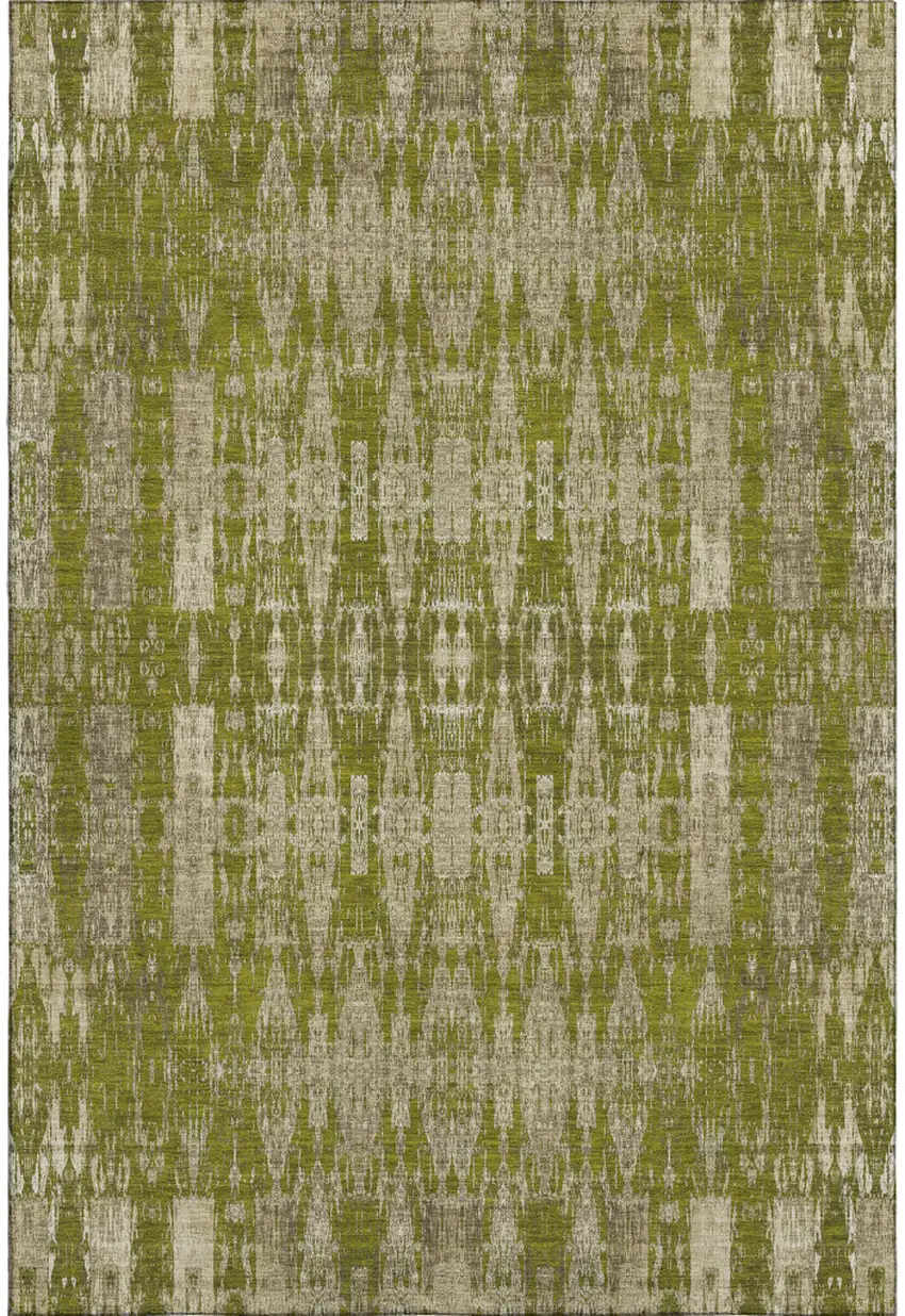 Olive Green And Beige Moroccan Washable Area Rug With UV Protection Photo 1
