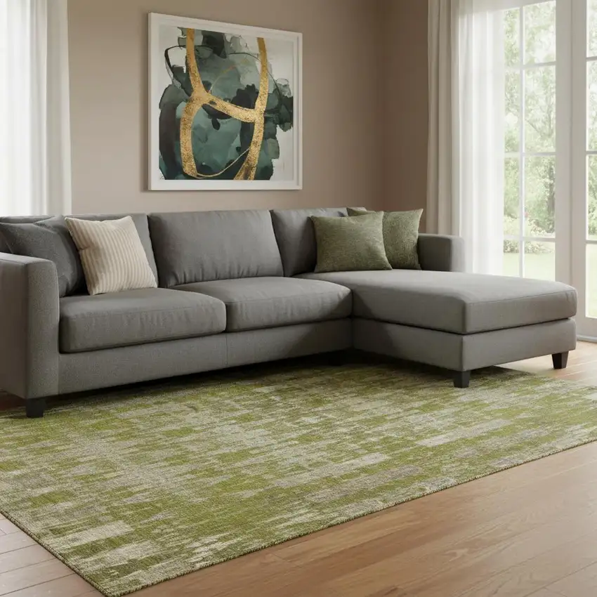 Olive Green And Beige Moroccan Washable Area Rug With UV Protection Photo 1