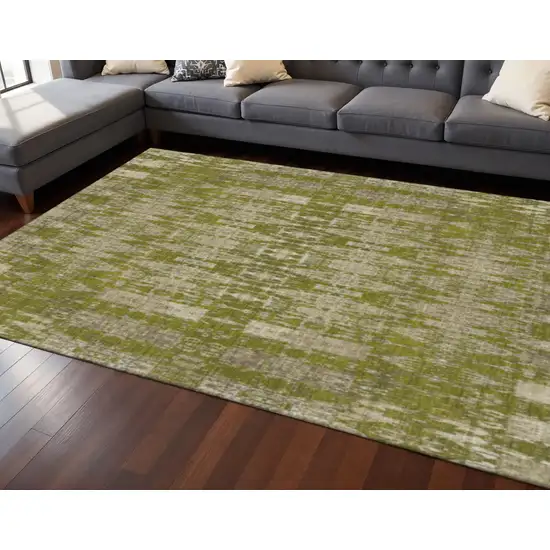 Olive Green And Beige Moroccan Washable Area Rug With UV Protection Photo 2