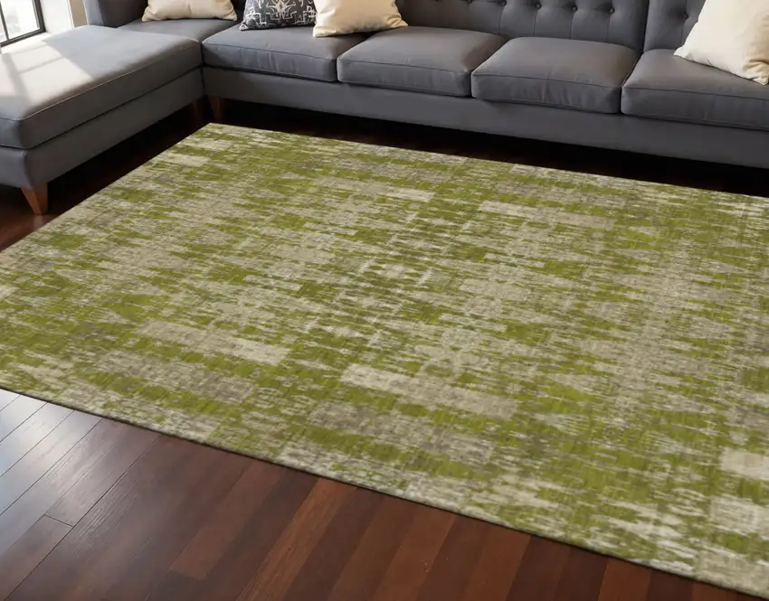 Olive Green And Beige Moroccan Washable Area Rug With UV Protection Photo 2