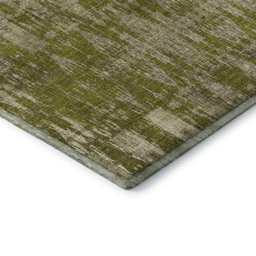 Olive Green And Beige Moroccan Washable Area Rug With UV Protection Photo 6