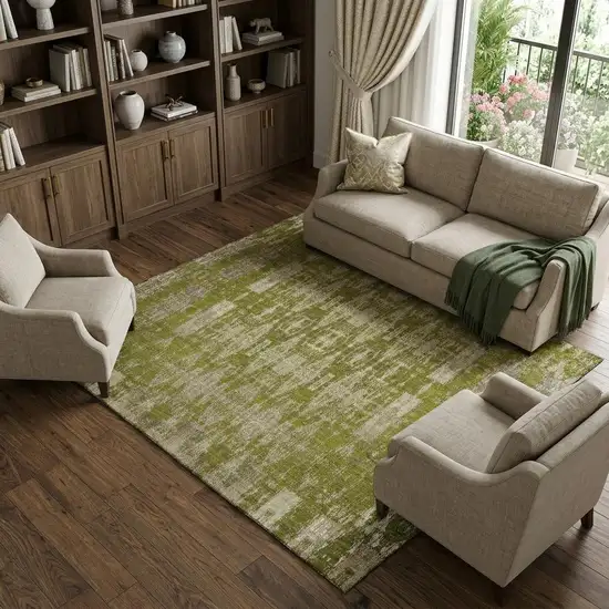 Olive Green And Beige Moroccan Washable Area Rug With UV Protection Photo 1