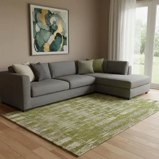 Olive Green And Beige Moroccan Washable Area Rug With UV Protection Photo 1