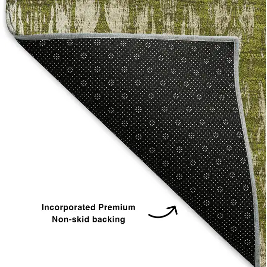 Olive Green And Beige Moroccan Washable Area Rug With UV Protection Photo 5