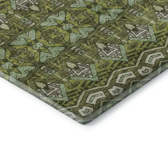 Olive Green And Beige Moroccan Washable Area Rug With UV Protection Photo 8