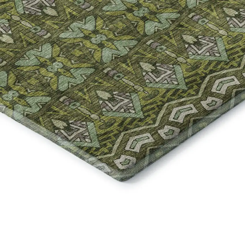 Olive Green And Beige Moroccan Washable Area Rug With UV Protection Photo 8