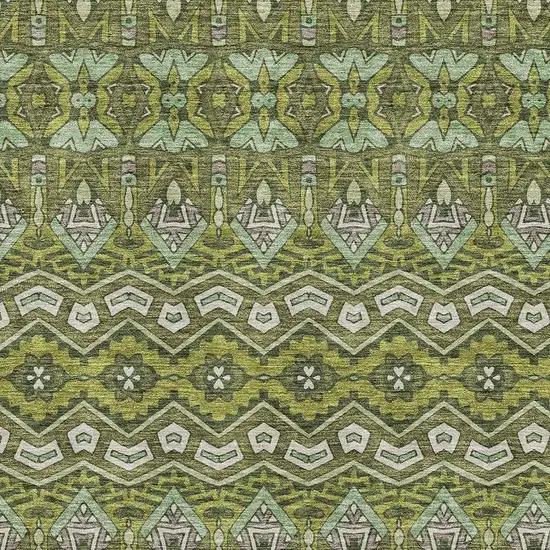 Olive Green And Beige Moroccan Washable Area Rug With UV Protection Photo 3