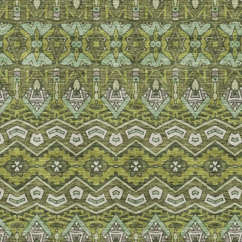 Olive Green And Beige Moroccan Washable Area Rug With UV Protection Photo 3