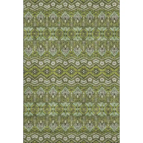 Olive Green And Beige Moroccan Washable Area Rug With UV Protection Photo 1