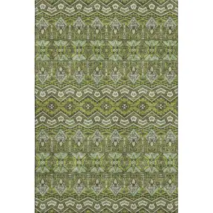 Photo of Olive Green And Beige Moroccan Washable Area Rug With UV Protection