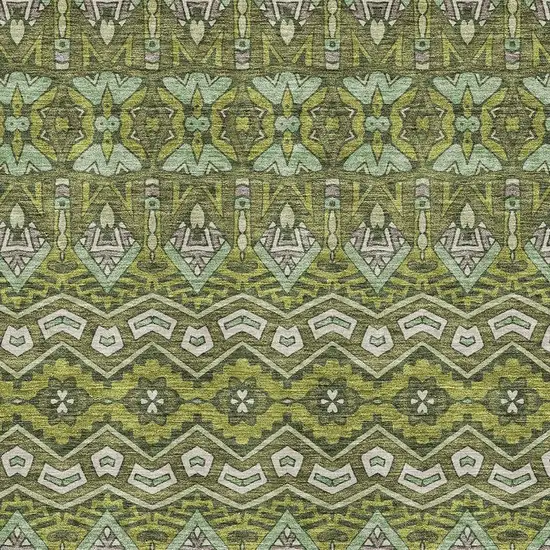 Olive Green And Beige Moroccan Washable Area Rug With UV Protection Photo 3