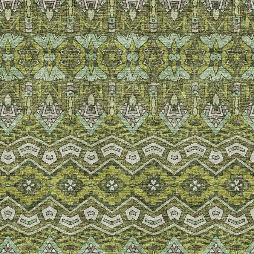 Olive Green And Beige Moroccan Washable Area Rug With UV Protection Photo 3
