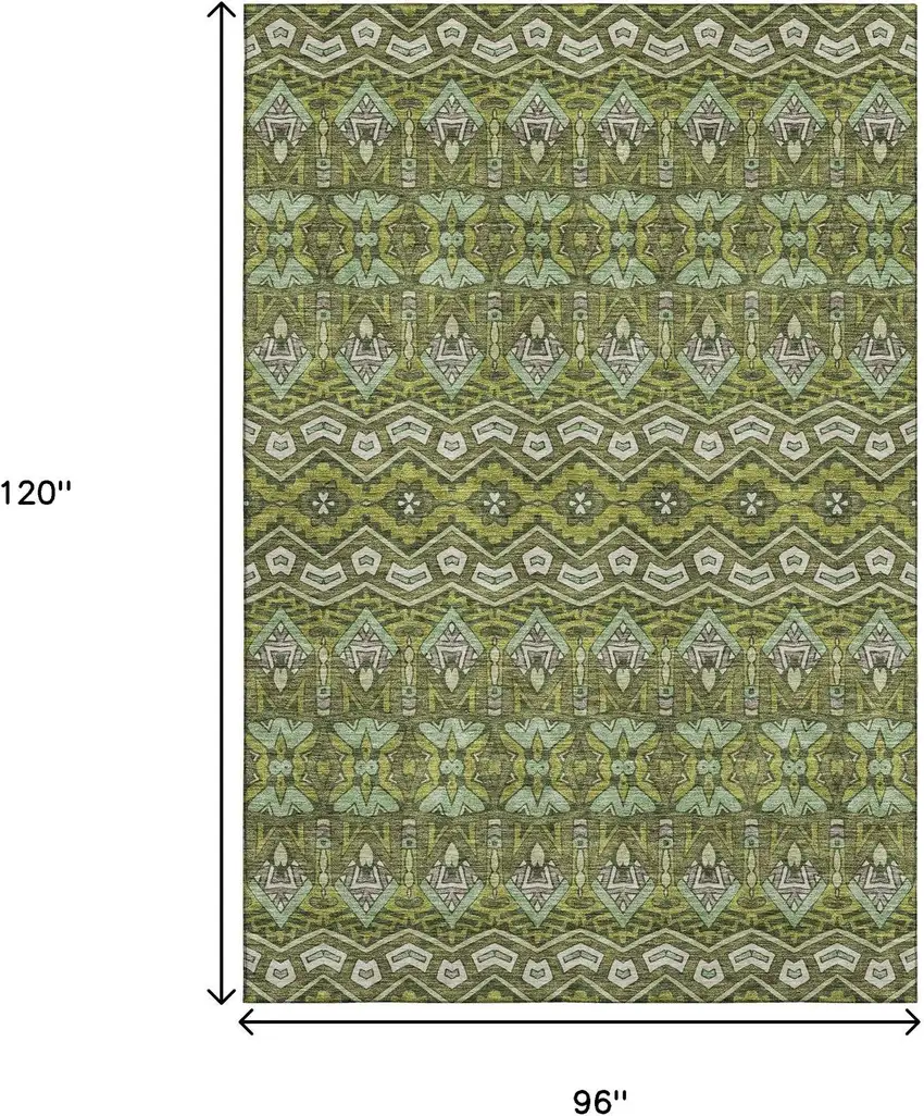 Olive Green And Beige Moroccan Washable Area Rug With UV Protection Photo 3