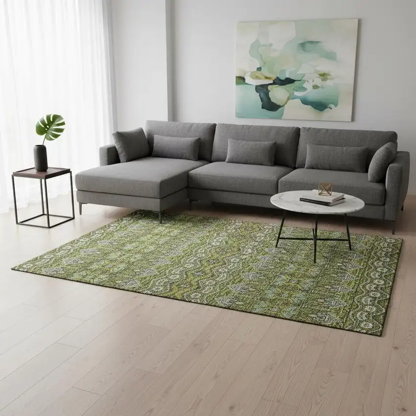 Olive Green And Beige Moroccan Washable Area Rug With UV Protection Photo 2