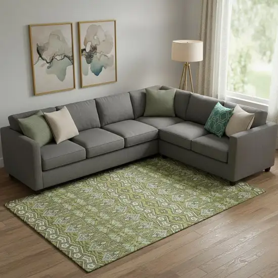 Olive Green And Beige Moroccan Washable Area Rug With UV Protection Photo 1