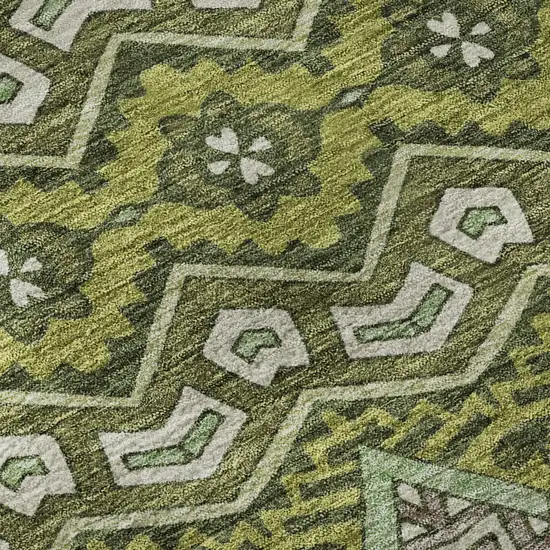 Olive Green And Beige Moroccan Washable Area Rug With UV Protection Photo 8