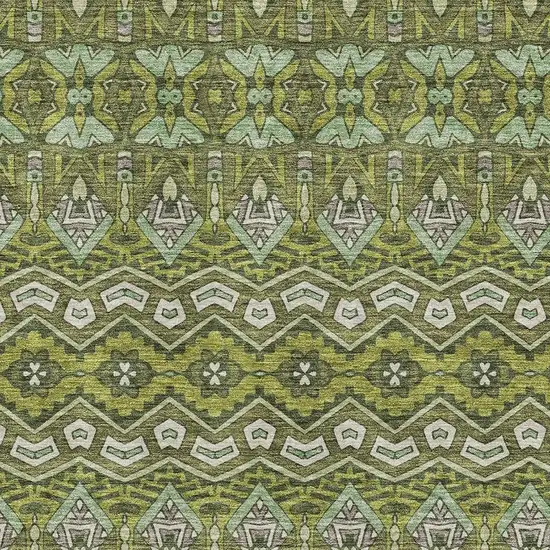 Olive Green And Beige Moroccan Washable Area Rug With UV Protection Photo 3