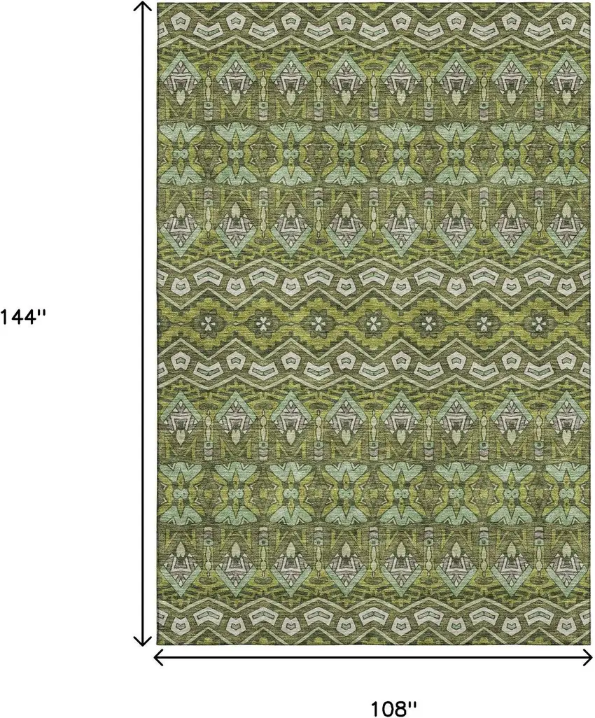Olive Green And Beige Moroccan Washable Area Rug With UV Protection Photo 3