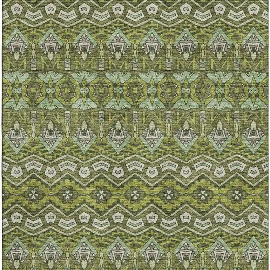 Olive Green And Beige Moroccan Washable Area Rug With UV Protection Photo 3