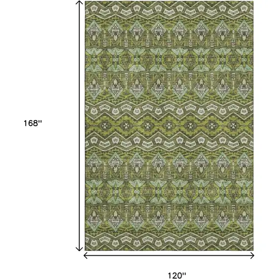 Olive Green And Beige Moroccan Washable Area Rug With UV Protection Photo 3