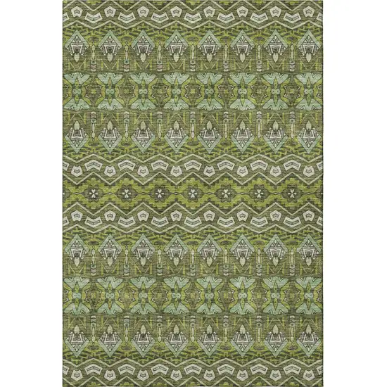 Olive Green And Beige Moroccan Washable Area Rug With UV Protection Photo 4